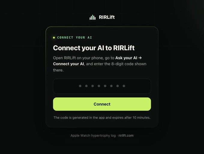 Enter the 8-digit pairing code from the RIRLift app.